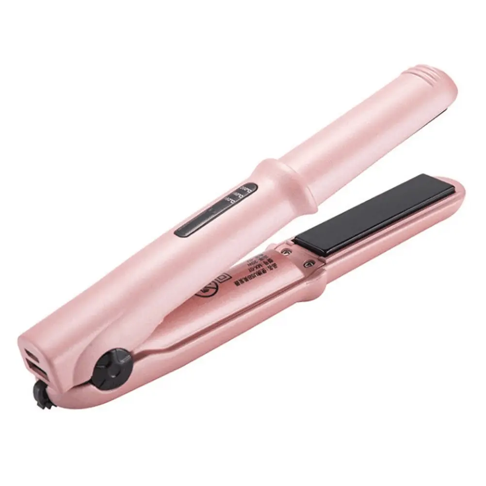 

1pc Usb Straightener Curler Dual Use Electric Waver Pink Black Ceramic Heater Led Display 360° Rotating Cord For Home