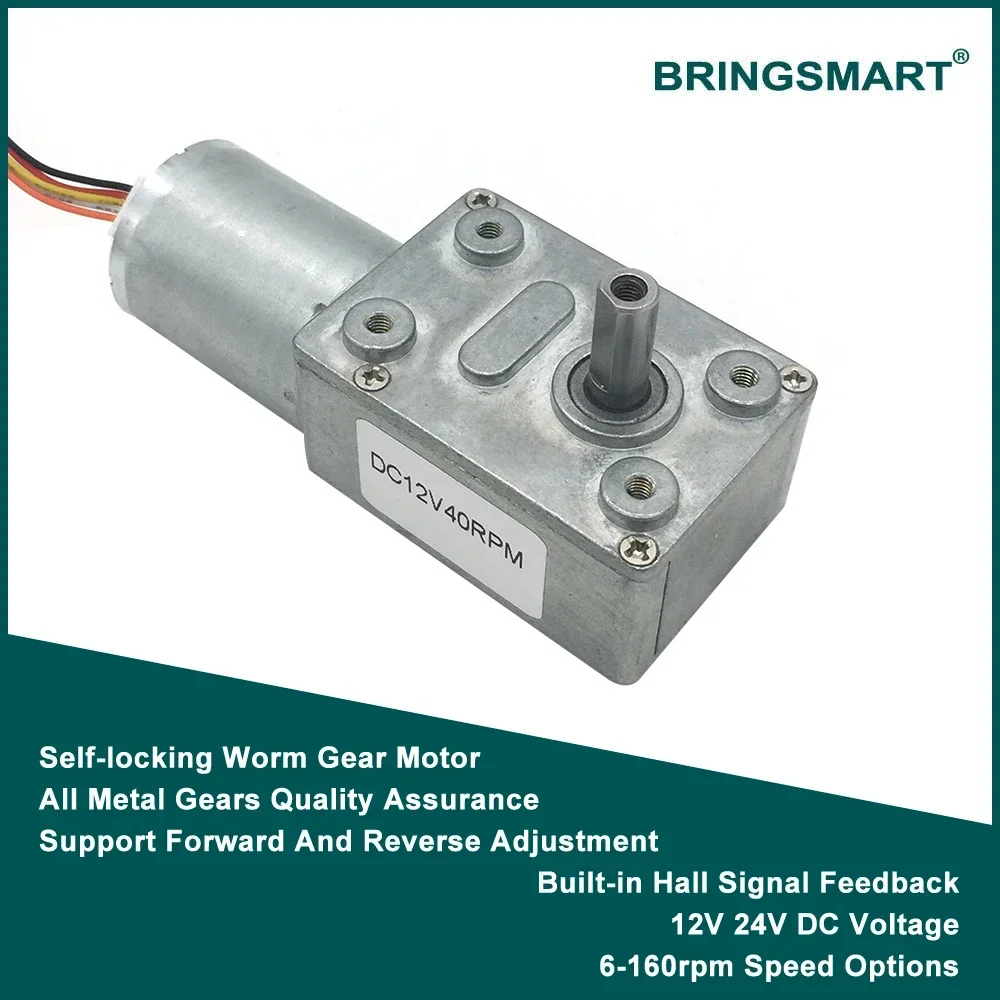 Bringsmart JGY-2430 Brushless 12 Volt 24V DC Worm Gear Motor Self-locking Reversible Brake Speed Measuring Motor Customized