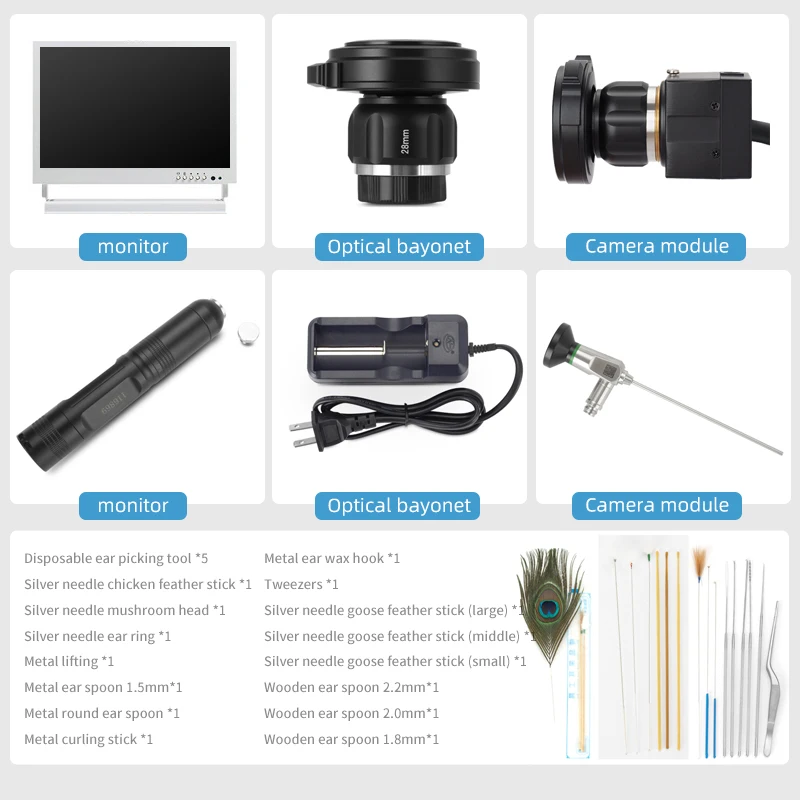 Industrial-grade otoscope endoscope single-line 2.7mm visual ear-picking instrument cold light source adjustable focal length