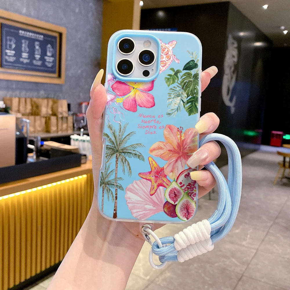 Phone Case For Samsung Galaxy S26 Ultra S25 S24 s22 s23 Plus FE A56 A55 A35 A36 A37 5G Summer Island 2 in 1 With Lanyard Cover view 2