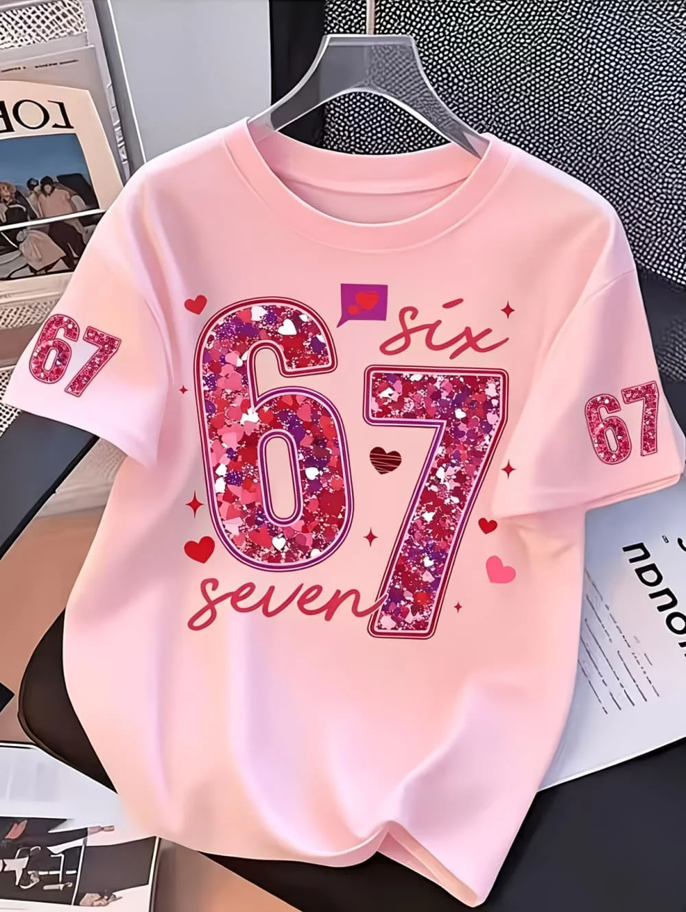 2026 Summer Valentine's Day Exclusive Sequin Print Short Sleeve T-Shirt for Girls Crew Neck Comfortable Birthday Girls Clothes