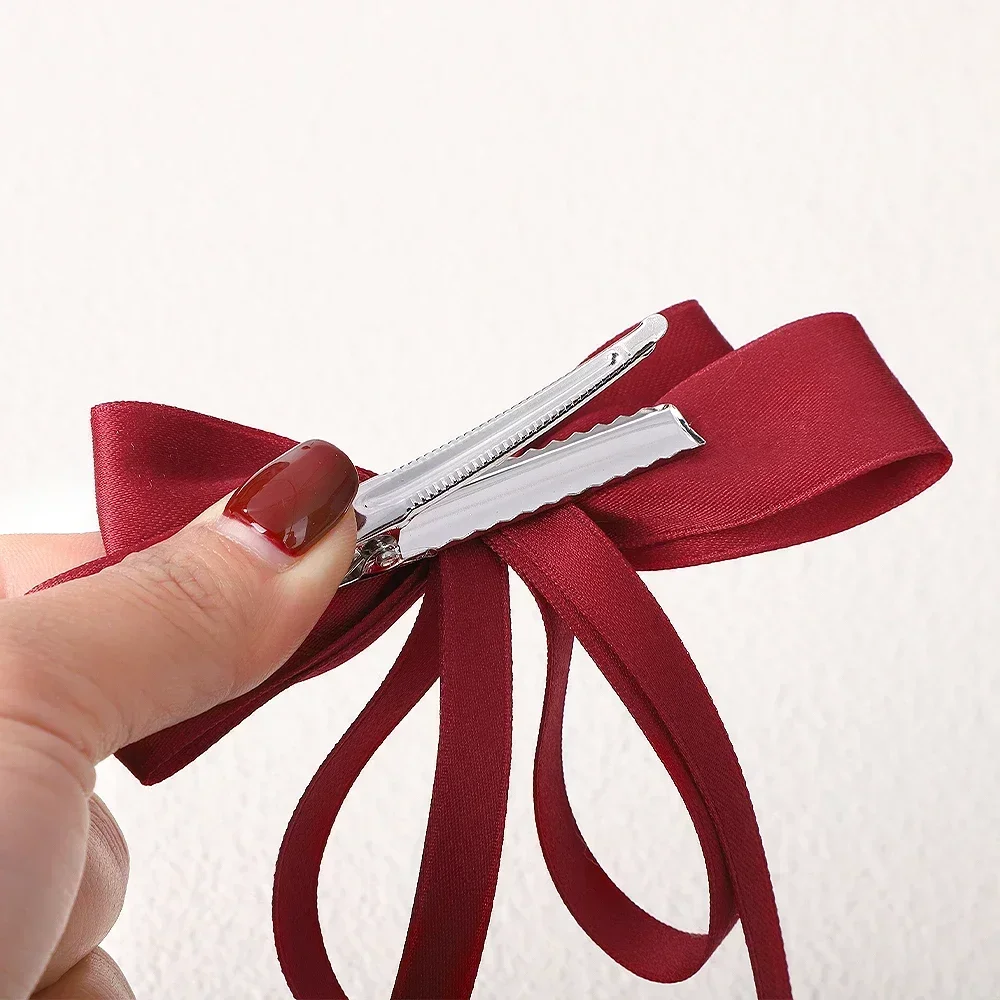 2 ชิ้น 4.3 นิ้วคุณภาพสูงสตรี Double Layer ริบบิ้น Bowknot ผมคลิป Headwear Hairgripes Elegant พู่หางม้า Hairclip ของขวัญ