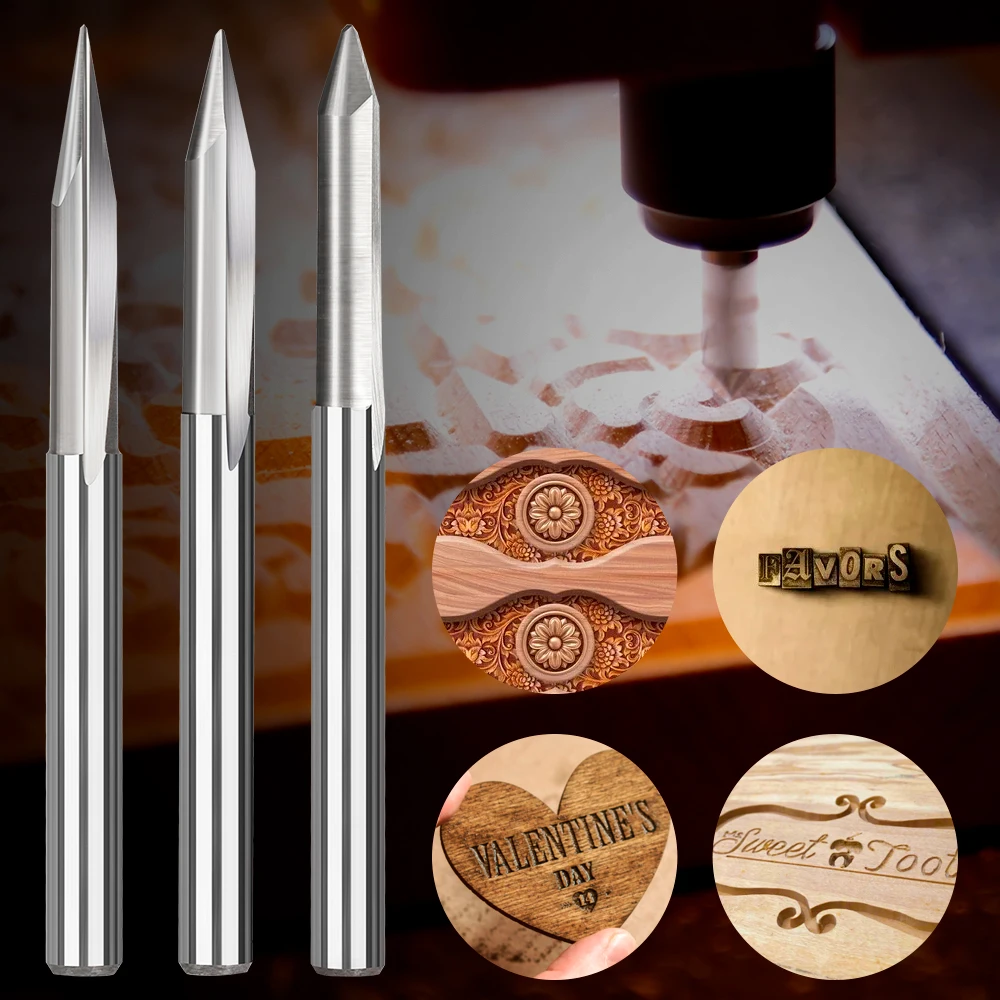 Set di frese per taglio a V dritto in metallo duro con codolo da 3.175mm
