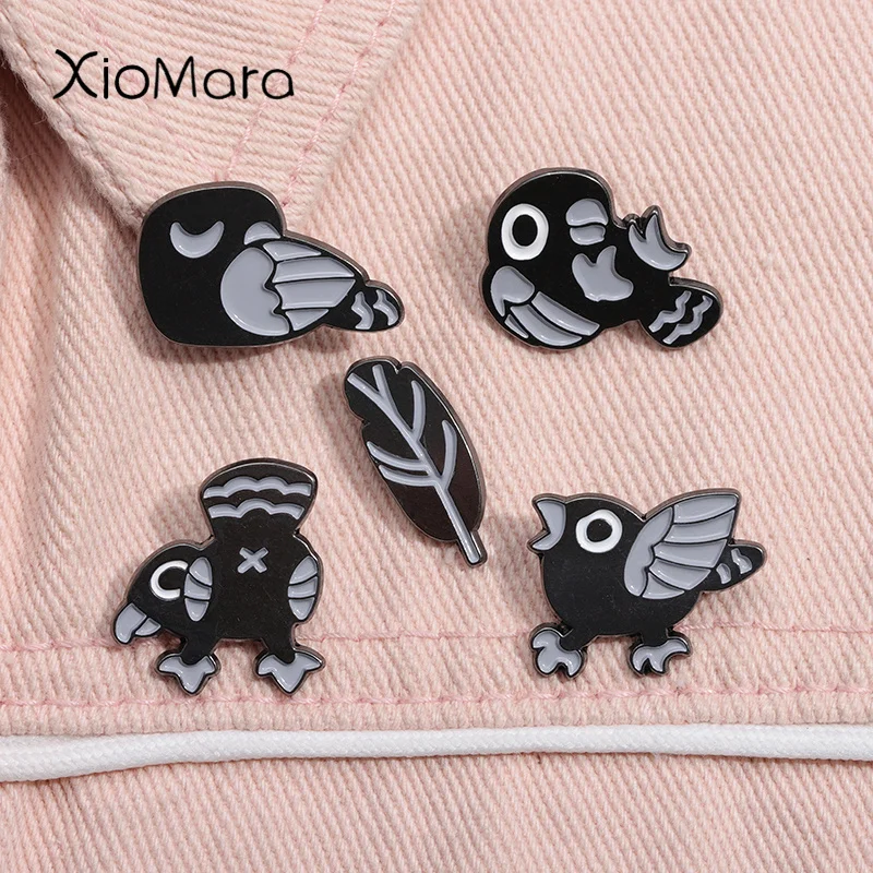Mini Krähe Emaille Pin Gothic Krähe Kunst Schwarz Vogel Broschen Revers Rucksack Abzeichen Schmuck Dekoration Geschenk für Freunde
