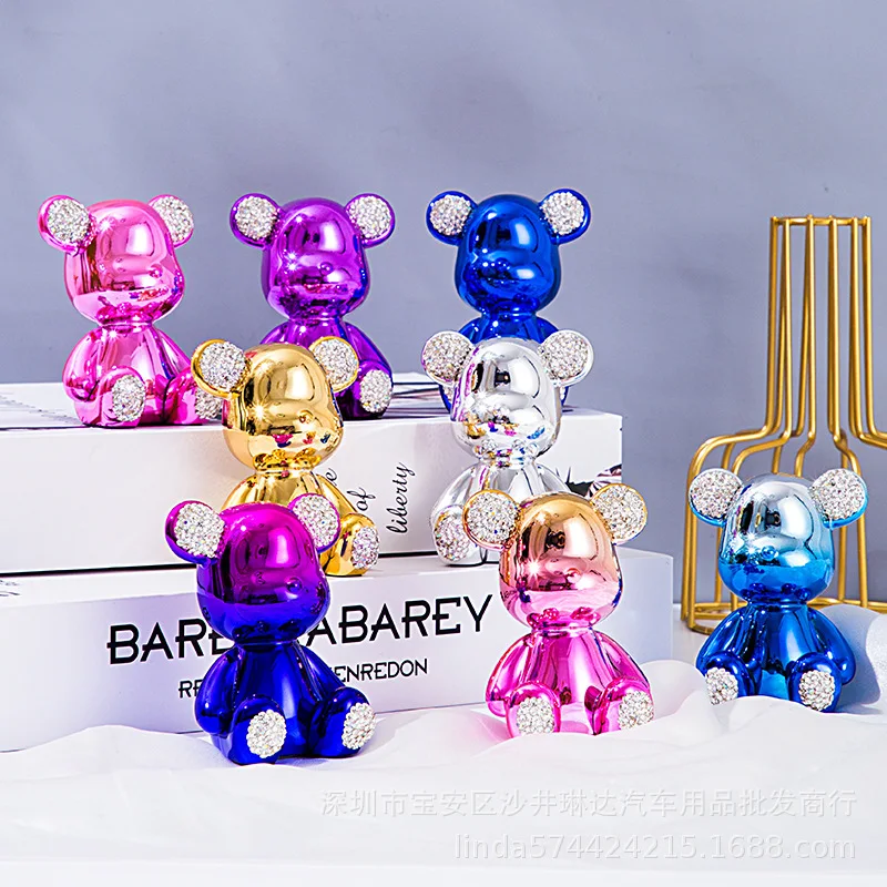 Diamond-encrusted Aggressive Bear Figures Cartoon Miniature Ornament Accessorie Creative Center Console Model Decoration Toys