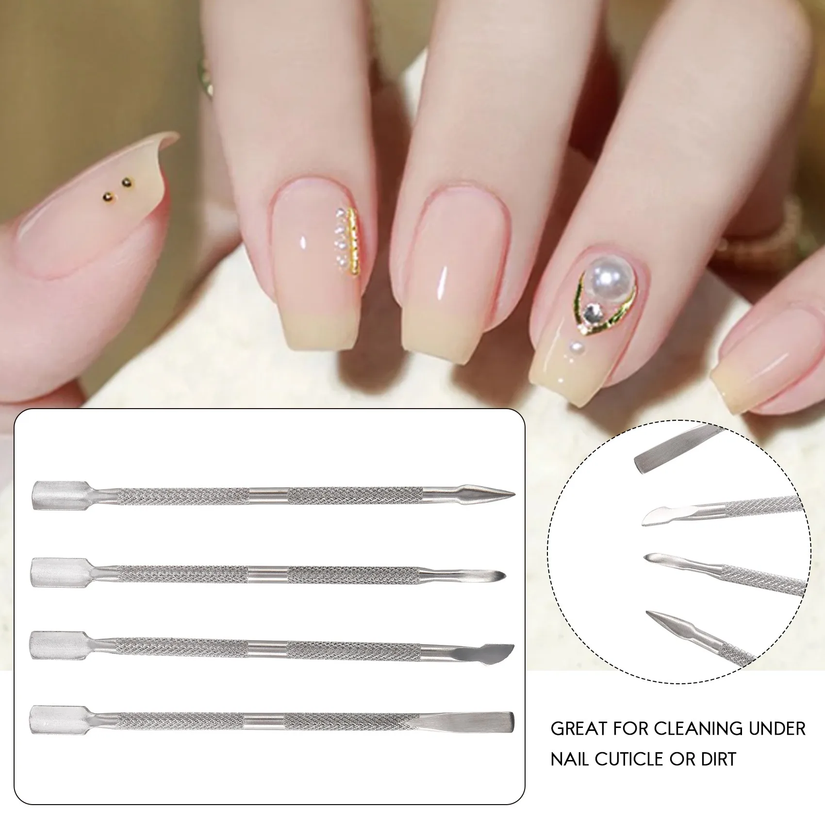 1 zestaw 4-częściowych narzędzi do usuwania lakieru UV Nail Art Trymer do skórek (4 szt., srebrny)