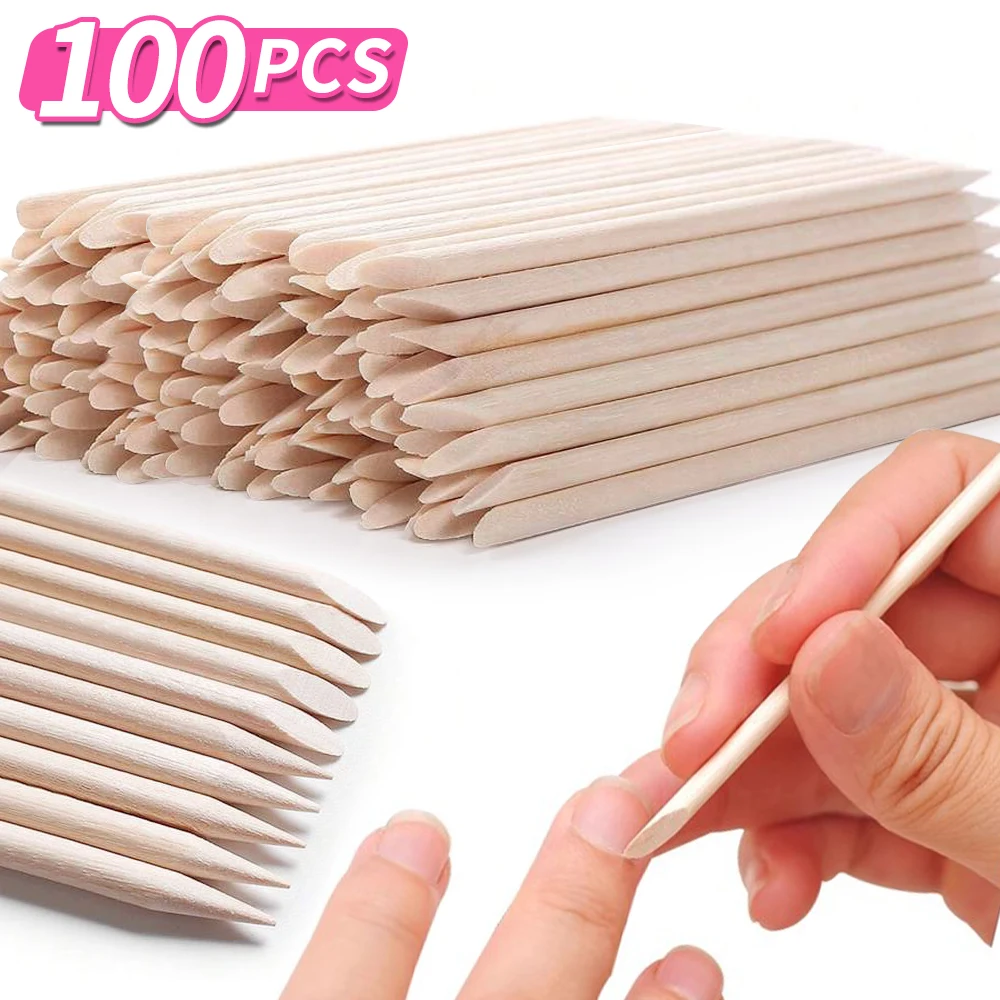 LULAA 100Pcs Wood Sticks for Nails Double Sided  Multi Functiona Cuticle Pusher Remover Nail Art Manicure Pedicure Tooll