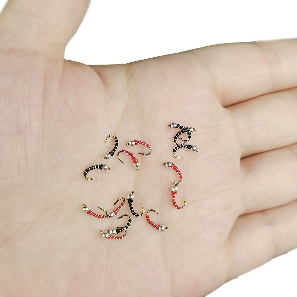 Wifreo 10pcs Zebra Midge Nymph Fly Emergers Fly Tying Hook #18 Wet Fly Fishing Flies Trout Bluegill Panfish Fishing Lure Baits