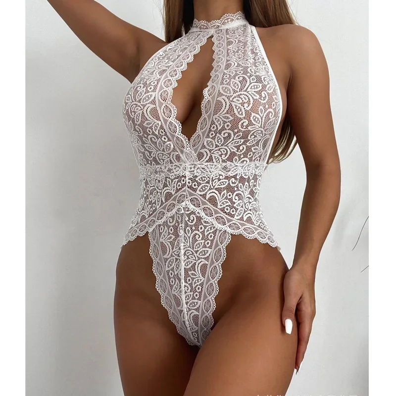 Body floreale con scollo a V Body con orsacchiotto in pizzo senza schienale Donna Body sexy in rete trasparente Pigiama da donna Babydoll Lingerie erotica sexy