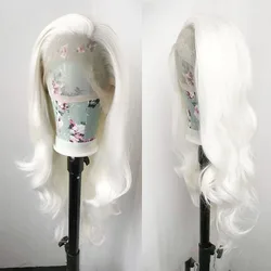 Pelucas sintéticas largas y onduladas sin pegamento para mujer, pelo de bebé con malla frontal prearrancada, pelo de fibra resistente al calor, color blanco