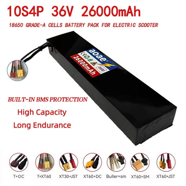 36V 10S4P 14Ah Grade A 18650 Lithium Battery Pack with BMS XT30/JST Connector, Long Range Scooter Battery for M365 500W-1000W