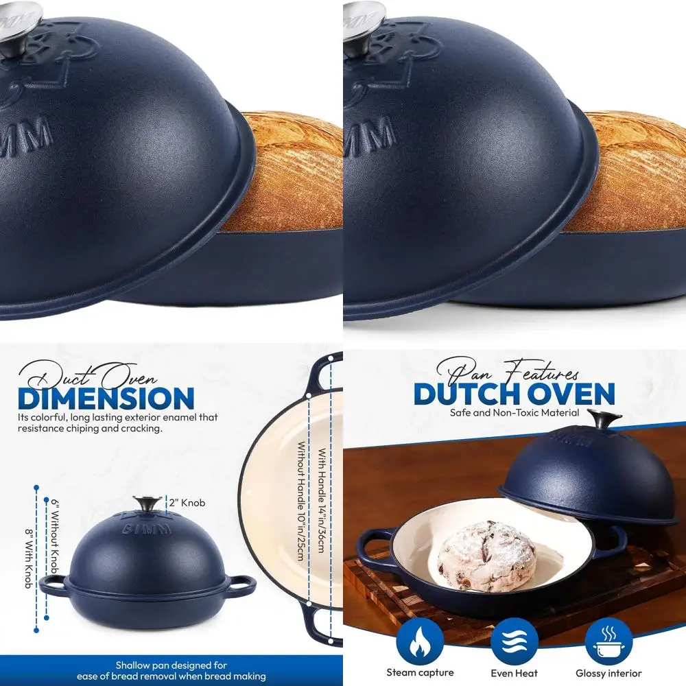

Enamel-Coated Cast Iron Dutch Oven with Lid - Non-Stick, Matte, Patterned, and Ergonomic for Sourdough Bread Baking