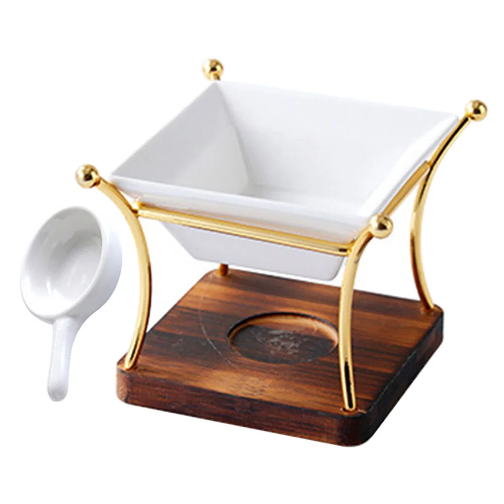 

1Set Ceramic Wood Essential Oil Burner Tealight Wax Warmer Vintage Style Holder Lightweight Smooth Surface for Bedroom