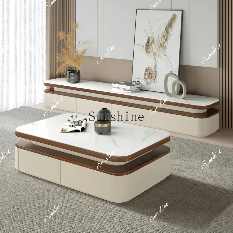 

Light luxury TV cabinet combination simple modern small apartment slate coffee table living room for home useP