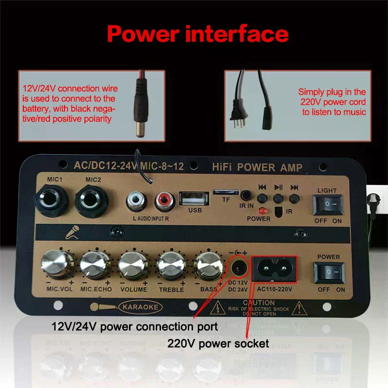 EU/US Plug Bluetooth 5.0 Amplifier Board With Optical Audio AMP USB FM Radio TF Player DIY Audio For Karaoke Home Car 110V/220V view 2