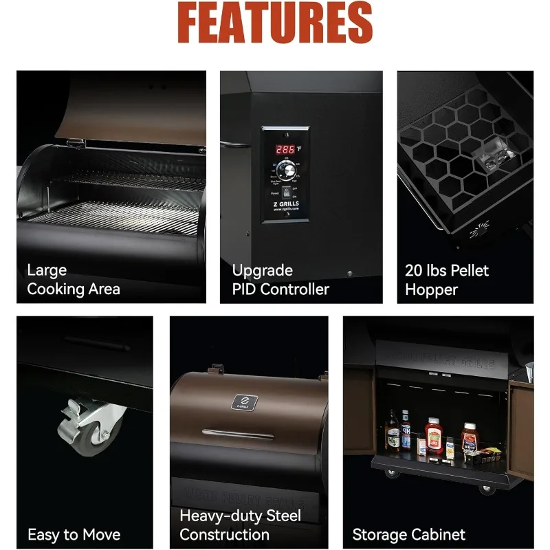 مدخن شواية الحبيبات الخشبية مع التحكم PID، غطاء المطر، 700 مربع. في منطقة الطبخ للشواء في الهواء الطلق والدخان والخبز والتحميص،
