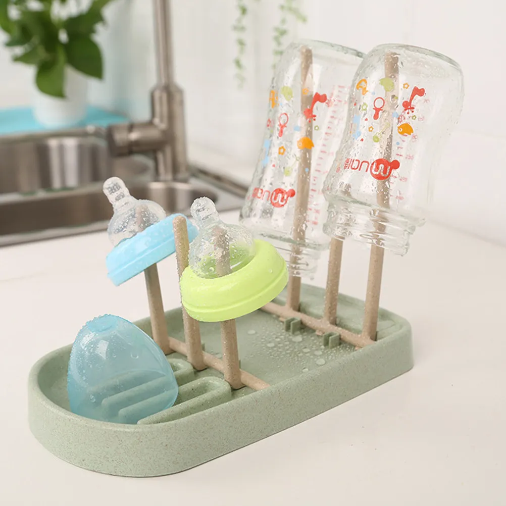 

1pc Baby Bottle Drying Rack Wheat Straw Material Separable Design Bottom Tray Stores Water Cup Storage Holder For Daily Use Fast