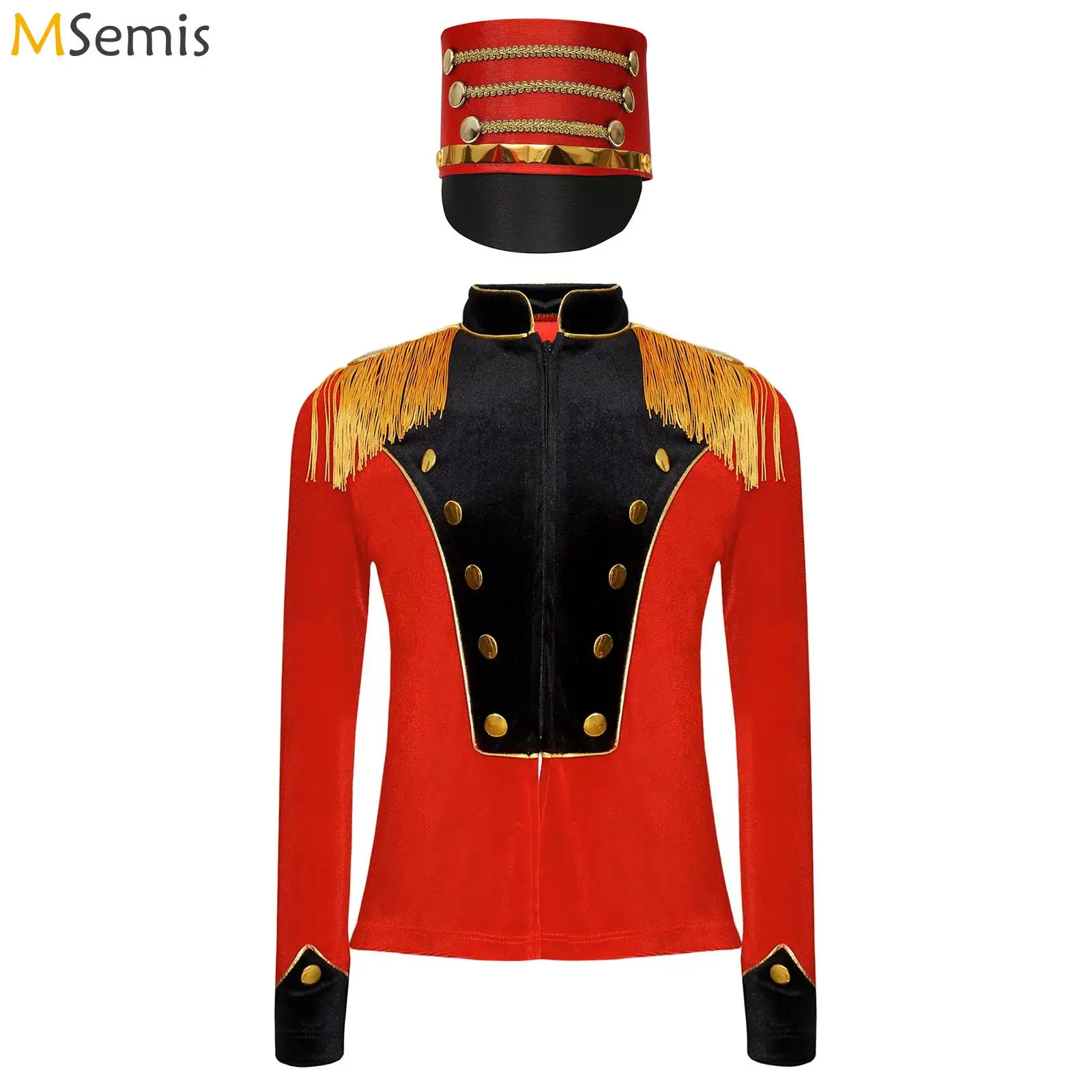 Girls Boy Marching Band Costume Outfits Fringe Circus Ringmaster Jacket Coat Performance Drummer Drum Major Uniform with Hat Set