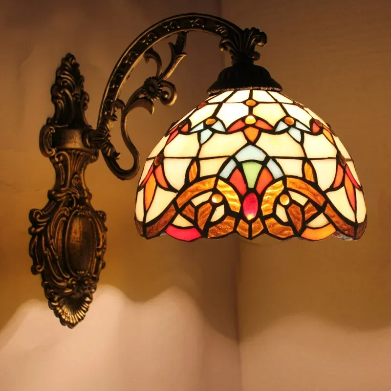 Stained Glass Wall Lamps Baroque Light Fixtures  Sconces For Living Room Mirror Front Lamp Bedside LED  Lights