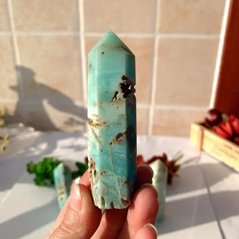  Natural Blue Amazonite Quartz Tower Crystals Point Sky Blue Crystals Wand Crystal Healing Stone