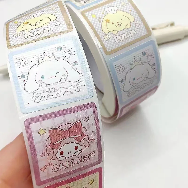 500 pçs sanrio kuromi melodia pochacco hellokitty forma bonito adesivo fita anime dos desenhos animados decoração selo rolo adesivo recompensa presente