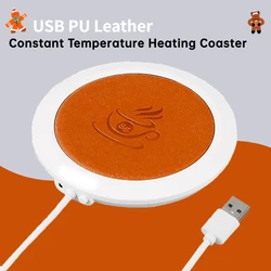 USB Cup Heater Coffee Mug Warmer PU Leather Heating Warm Mat Office Constant Temperature Coaster for Christmas Birthday Gifts