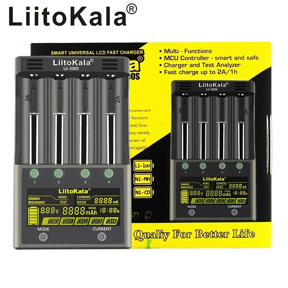 LiitoKala Lii-500S LCD Battery Portable Charger for 18650 26650 16340 18350 3.7V 1.2V Ni-MH Ni-Cd Li-ion Test Capacity +car