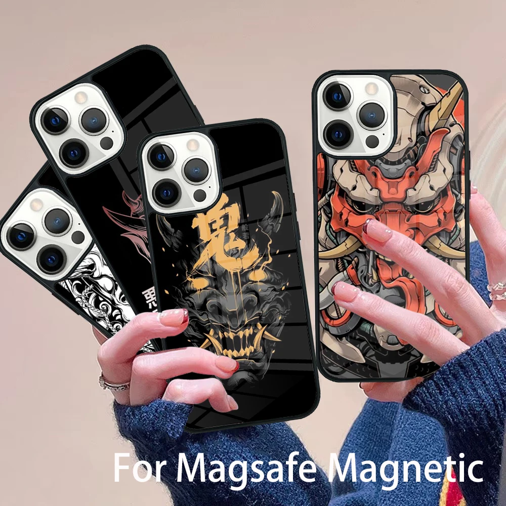 

Oni Hannya Demon Mask Phone Case Magesafe Magnetic Wireless Charge Cover For IPhone 16 11 12 13 14 15 Pro Max Plus Mini