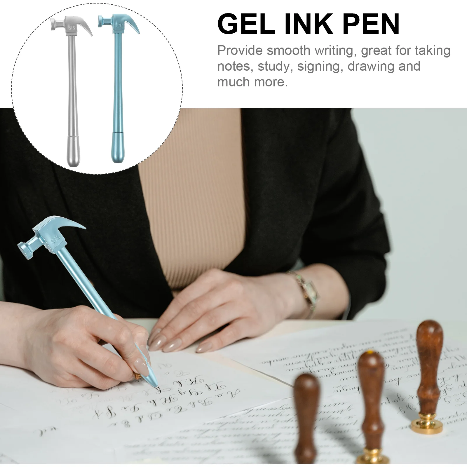 

12pcs Hammer Pen Retractable Gel Ink Pens Medium Point Kids Writing Pens Student School Office PP Plastic Compact
