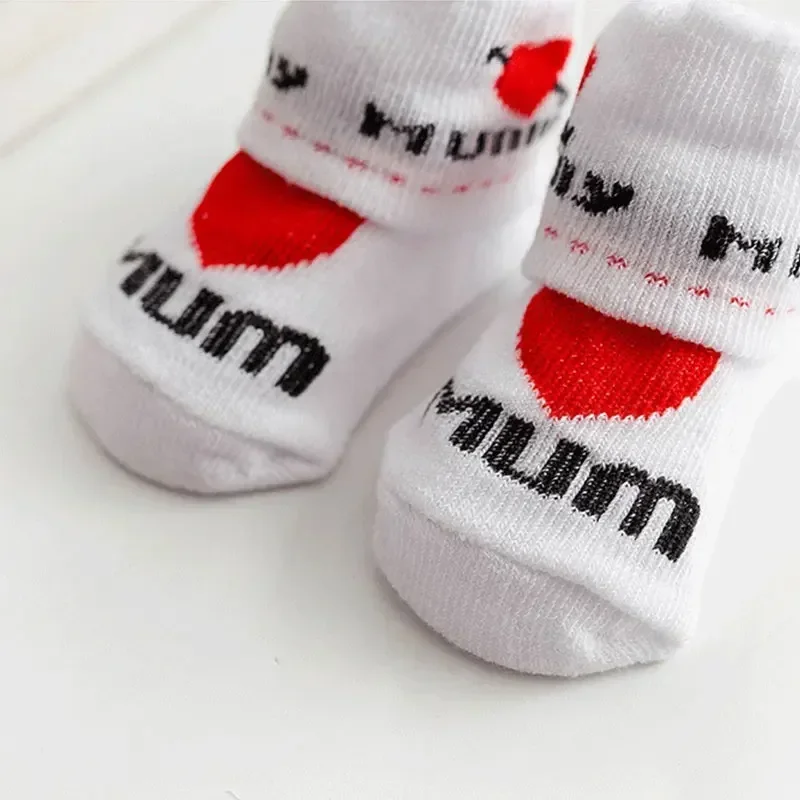 Baby Soft Cotton Socks Boys Girls Cute Love MAMA Warm Socks Newborn Toddler White Stripe Short Clothing for 0-6M Infant Stuff