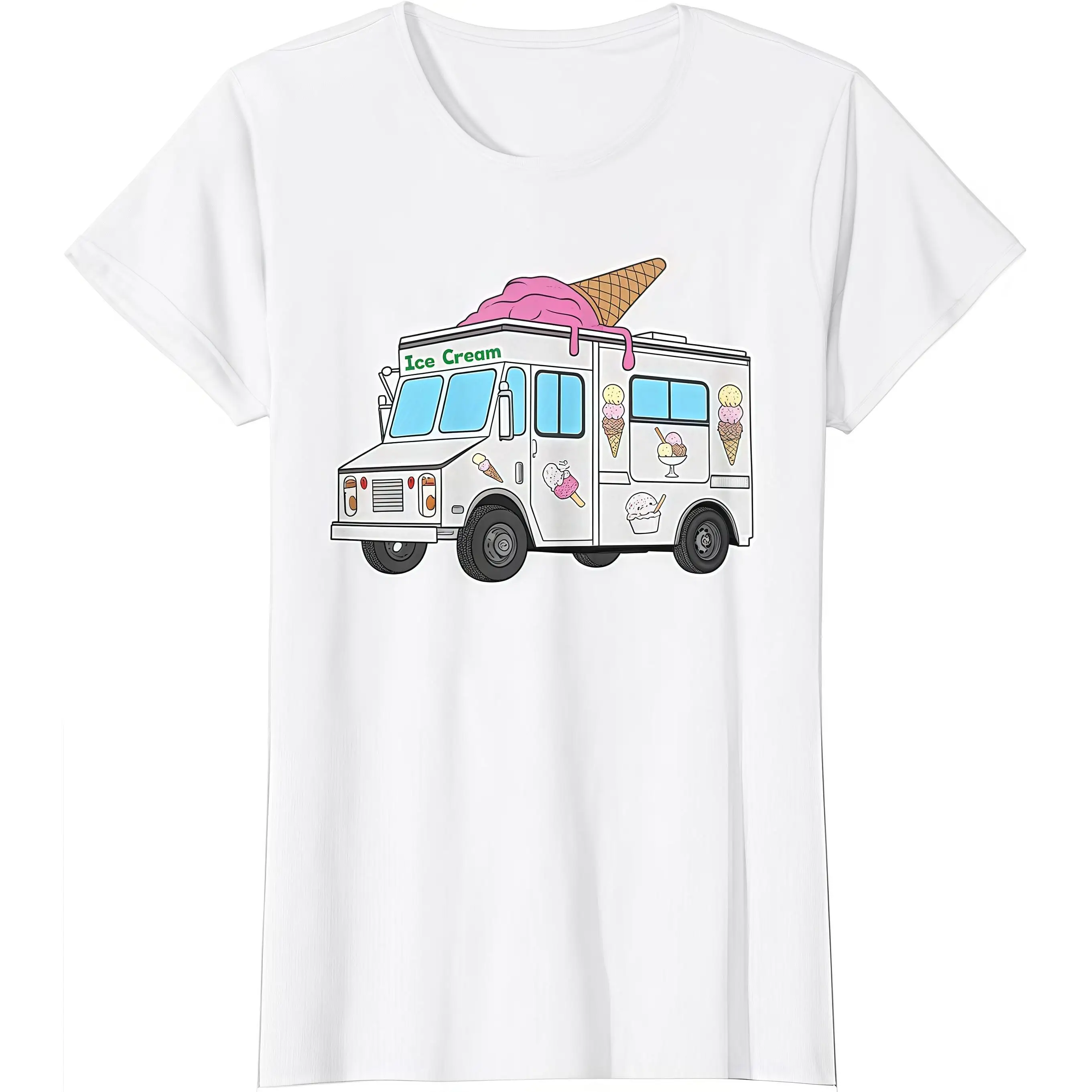 

Women's Ice Cream Truck T-Shirt Melting Cone Graphic Tee Summer Foodie Lover Gift Sweet Childhood Nostalgia Top