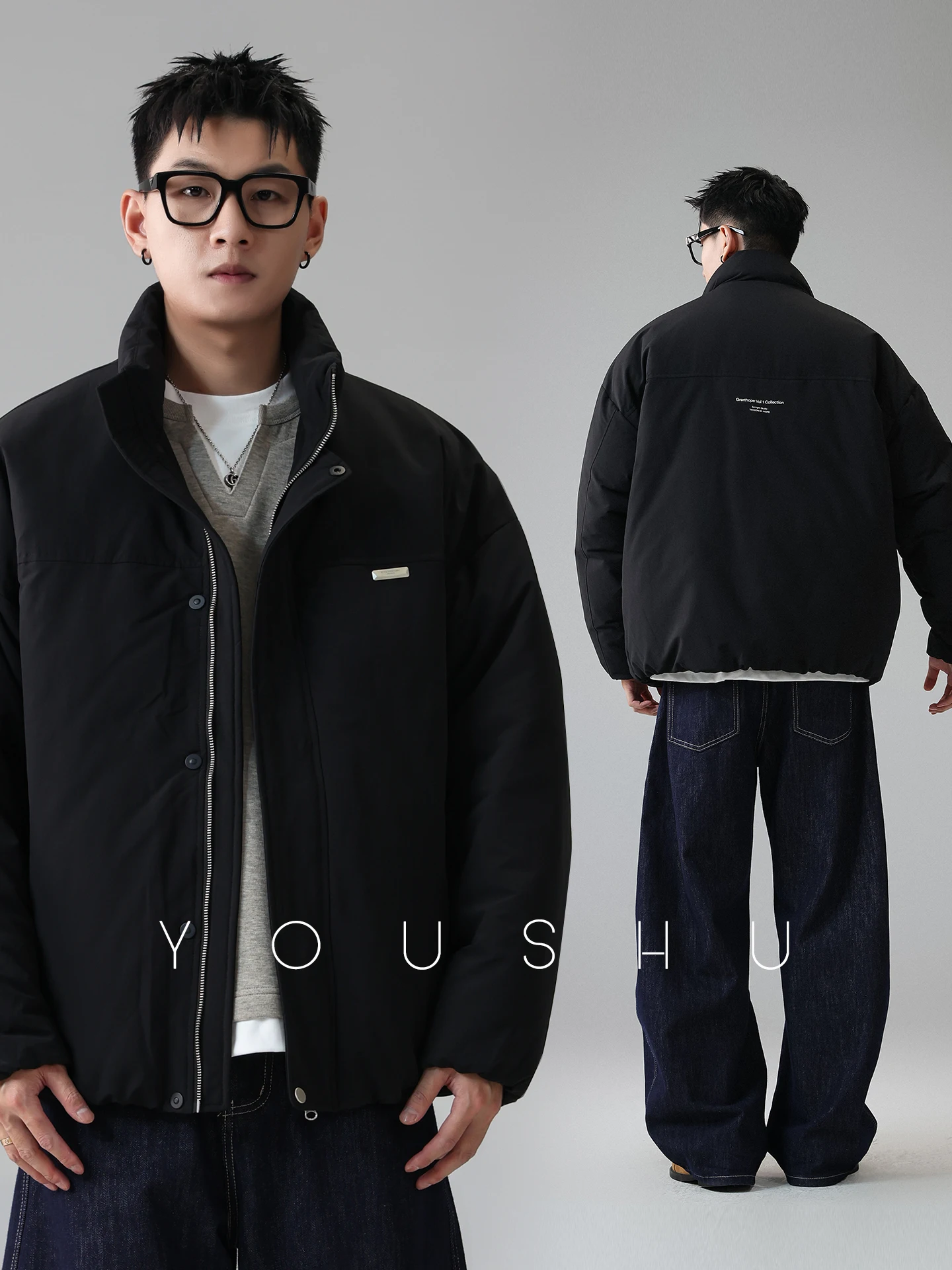 

Men's 90 White Du down Jaet Stand Collar Loose Fit Winter Coat Casual Sle Warmth Comfortable Nylon Fabric Zipper Closure