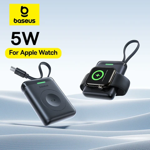Магнитное беспроводное зарядное устройство Baseus 5 Вт для Apple Watch Встроенный кабель USB-C для Apple Watch S1-S10 SE SE2 Ultra2