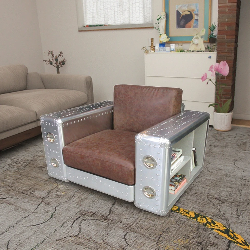 ！@Handcrafted Aluminium Aviator Lounge Chair Comfortable Leather Sofa for Home Hotel Office Leisure for Dining Room Bedroom Pane