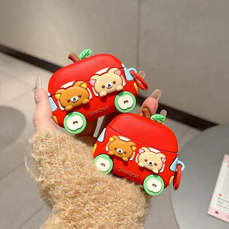 Ins Cartoon 3D Bear in Car Case fFor HUAWEI FreeBuds 4 4e 5 5i 6i Protective Cover for HUAWEI Pro 2 3 Pro2 Pro3 SE3 SE2 FreeClip