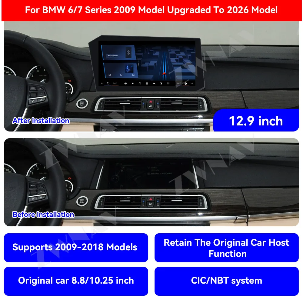 لسيارات BMW 6/7 Series 2009-2018 ترقية 2026 12.9 بوصة تعمل باللمس جهاز الملاحة اللاسلكية لتحديد المواقع مشغل وسائط متعددة Carplay BT5.0 #6