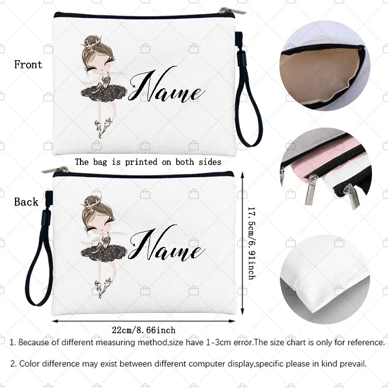 Ballet Girl Personalized Custom Cosmetic Makeup Bag Bridesmaid Bags Pencil Case Toiletry Travel Make Up Pouch Cosmetics Pouchs