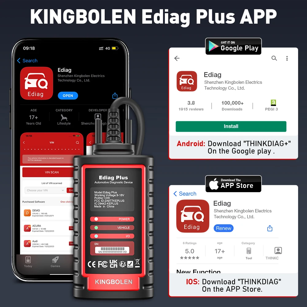 KINGBOLEN Ediag Plus, THINKCAR THINKDIAG 2 CANFD ALL System ECU Coding Active Test 16 Reset OBD2 Scanner Ferramentas de diagnóstico de carros portugueses 1 ano grátis