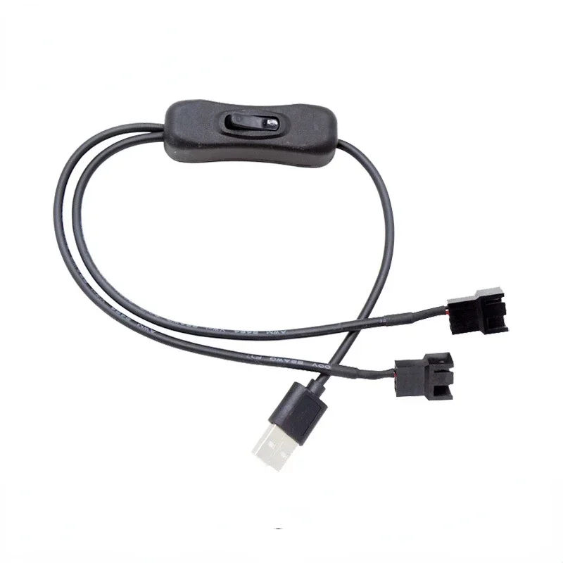 1 To  2 USB To  4-Pin PWM 5V USB Sleeved Fan Power Adapter Connector Cable with ON Off Switch