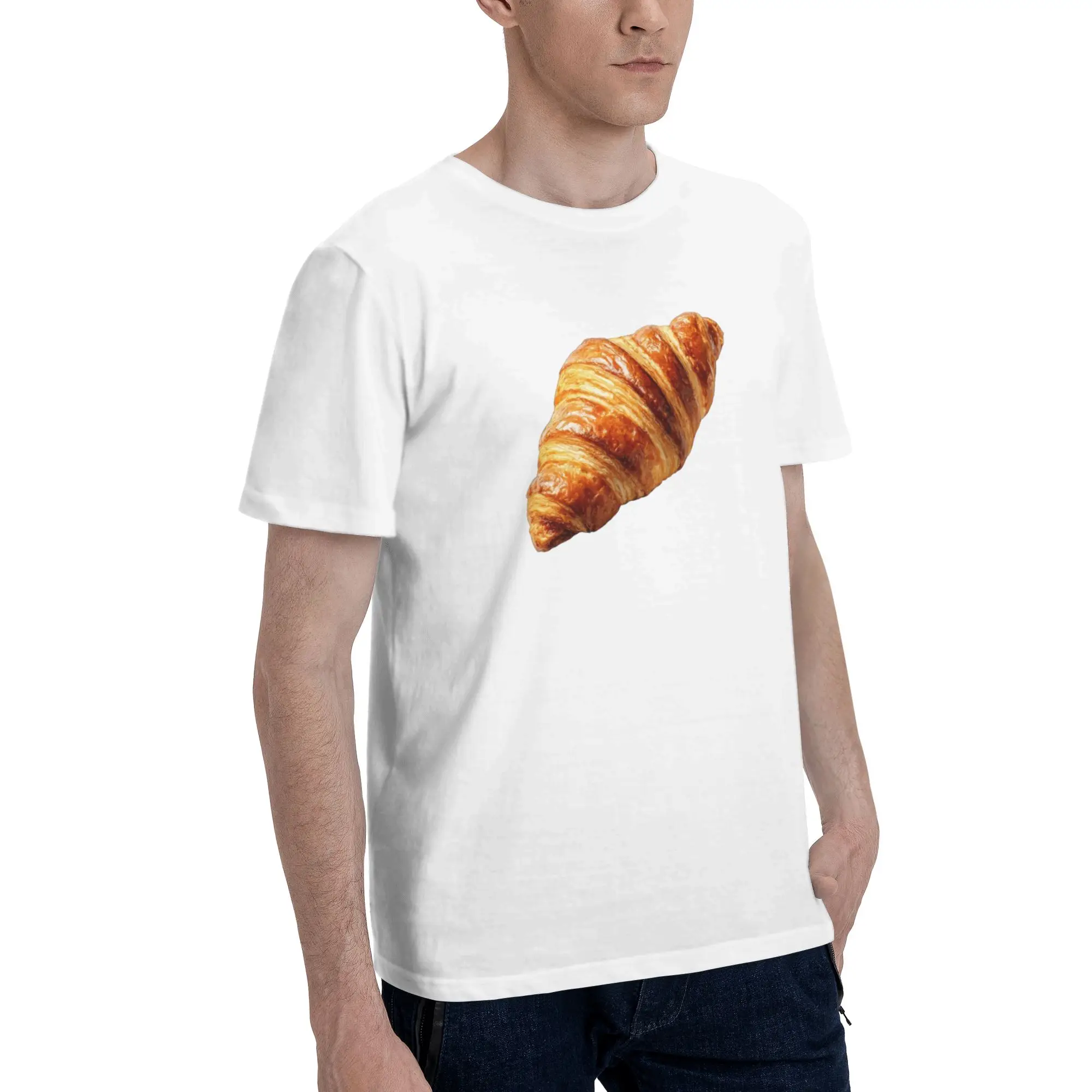 Golden Croissant Pastry Illustration Men's T Shirts  Awesome Tee Shirt Short Sleeve Crew Neck Cotton Classic Clothing T-Shirt