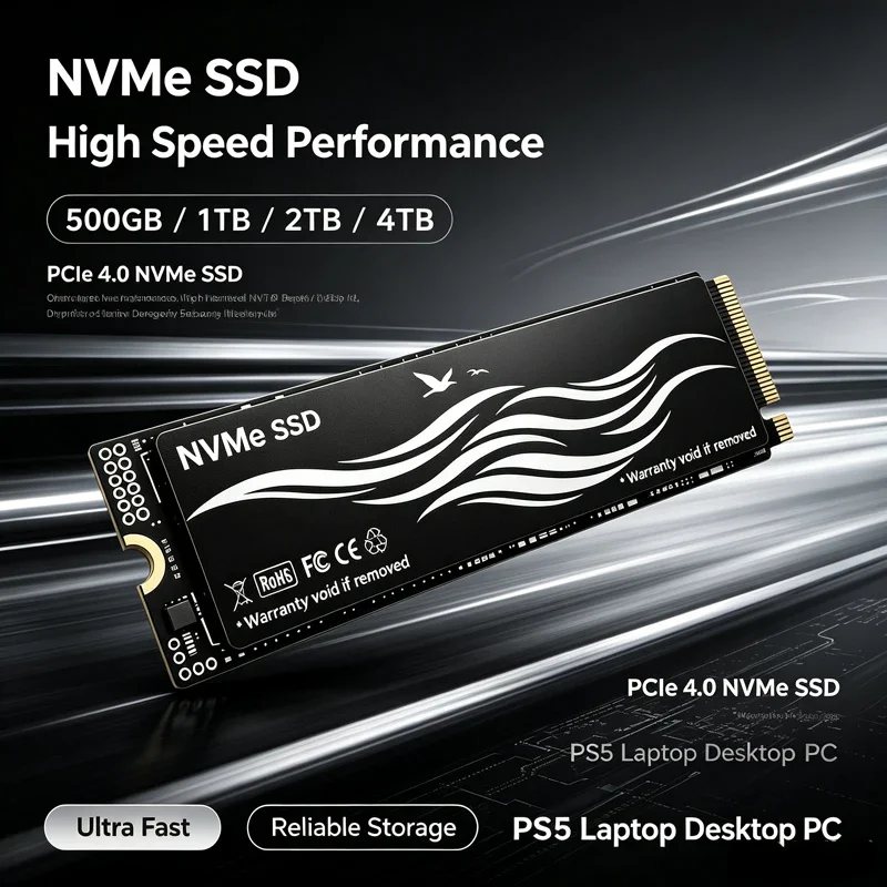M.2 2280 NVMe SSD PCIe Gen4.0 X4 7400MB/s TLC 3D NAND 500GB-4TB Internal Gaming Drive for PS5 PC Desktop Laptop