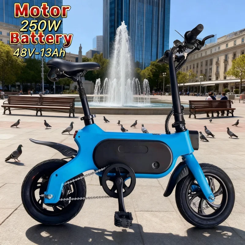 

Disc Brake Folding 250W Electric Bike Mini Size 2 Wheels Waterproof Adult City Bike with Seat 48V 13AH Lithium Battery