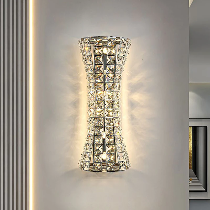 

Living Room Tv Background Crystal Wall Lamp Small Waist Shape Staircase Light Luxury Master Bedroom Bedside Lighting