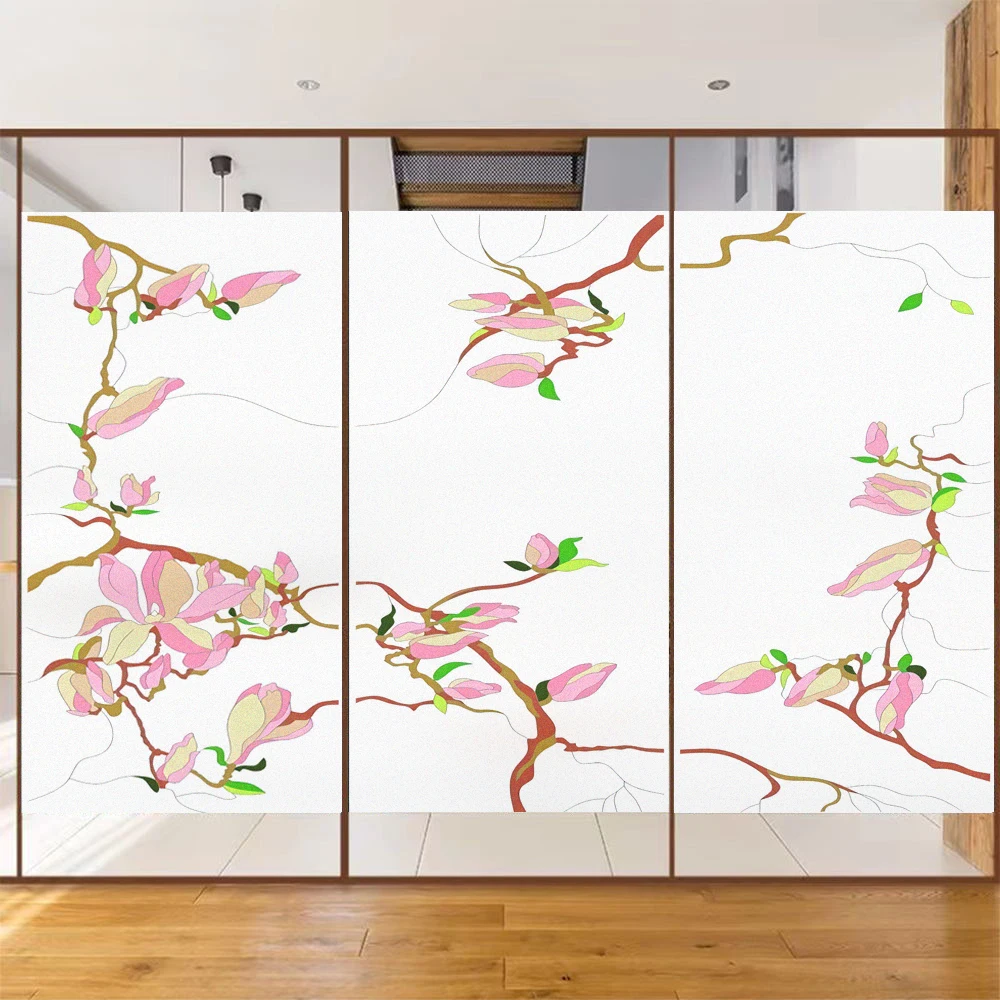 

Flower Pattern Privacy Window Film PVC Frosted Sun Blocking Anti UV Static Cling Glass Stickers Bathroom Door Home Decor Film