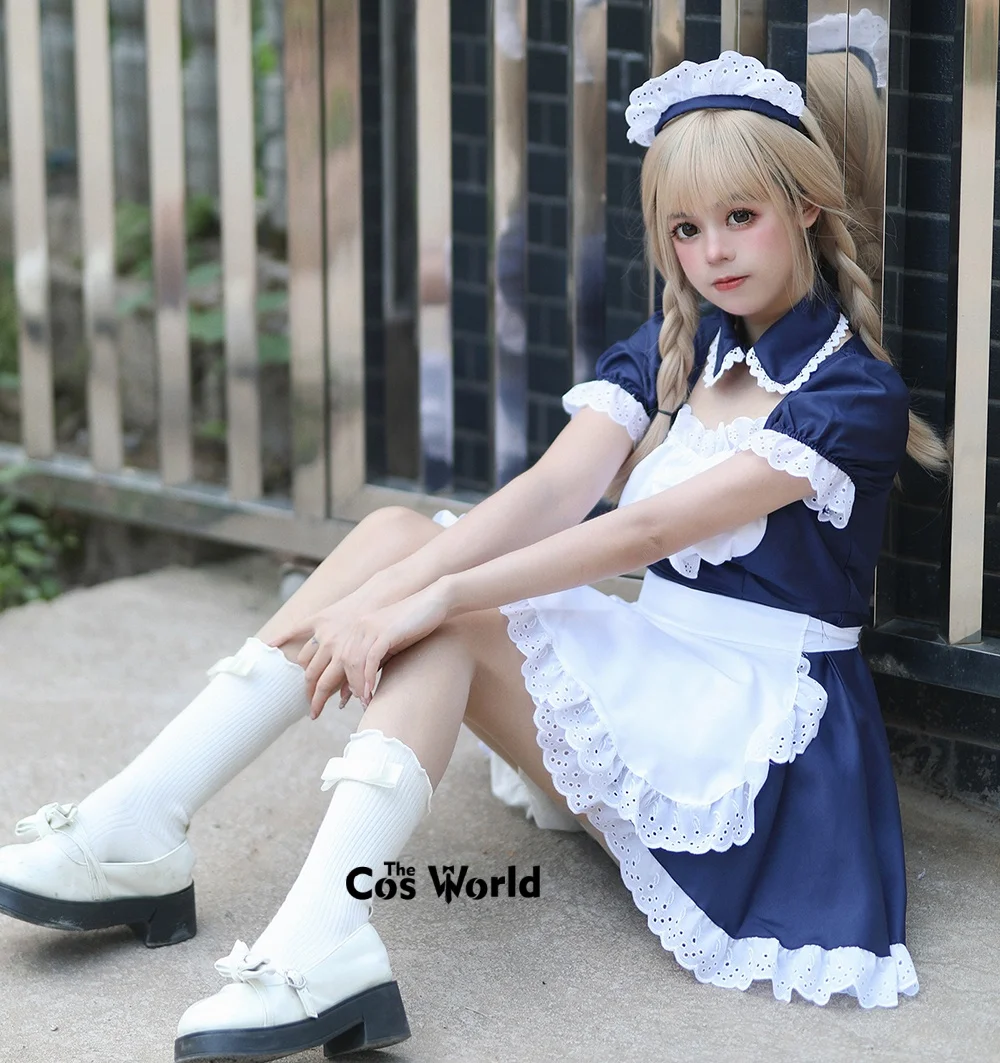 S-5XL Japanese Navy Blue White Apron Dress Maid Servant Restaurant Work Uniform Outfits Cosplay Costumes 0 sold