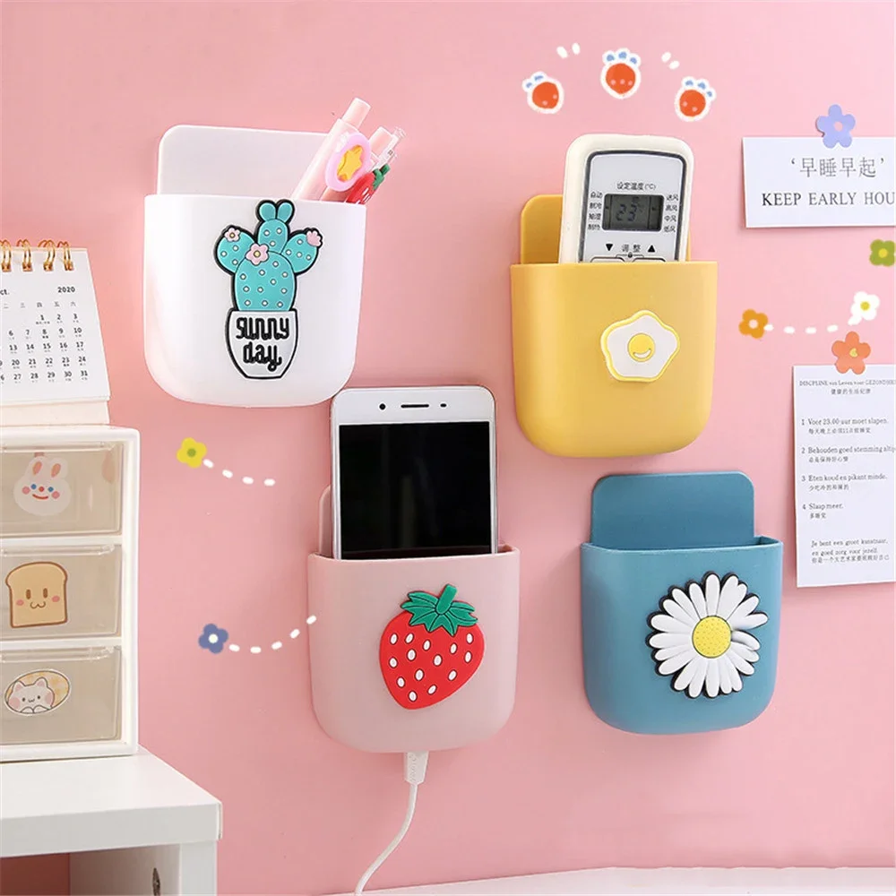 Cute Storage Rack Desk Organizers Pen Holder Self-adhesive Box Desktop Organizer Remote Control TV Mobile Phone Case Holder