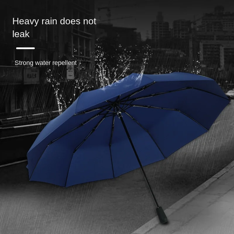 ten-bone manual folding umbrella reinforced three-fold windproof fair and rain umbrella solid color business gift umbrella