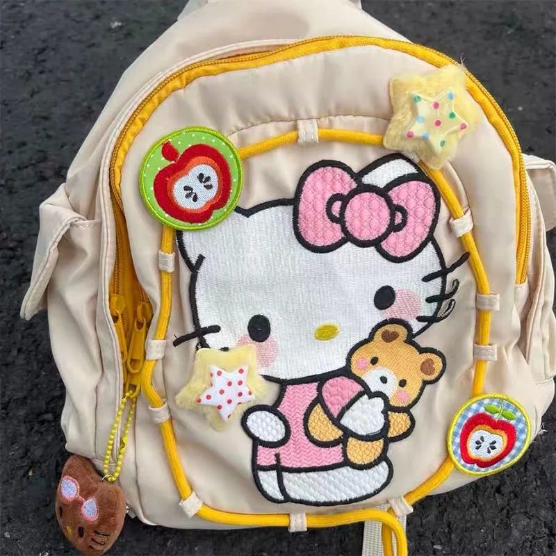 

New Kawaii Sanrios Anime Hellokitty Schoolbag Large Capacity Embroidery Portable Backpacks Storage Bag Girls Birthday Gifts