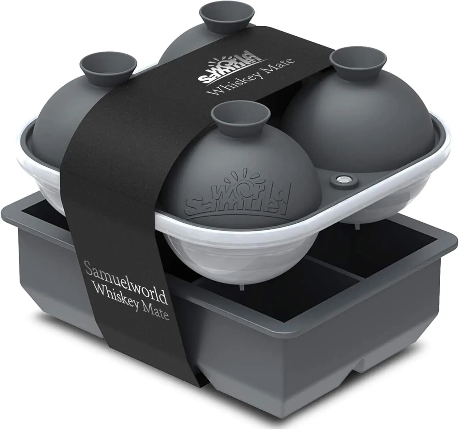 

Large Silicone Ice Trays, 2-Pack: 2" Cubes & 2.5" Spheres - BPA Free, Easy Release for Whiskey, Cocktails