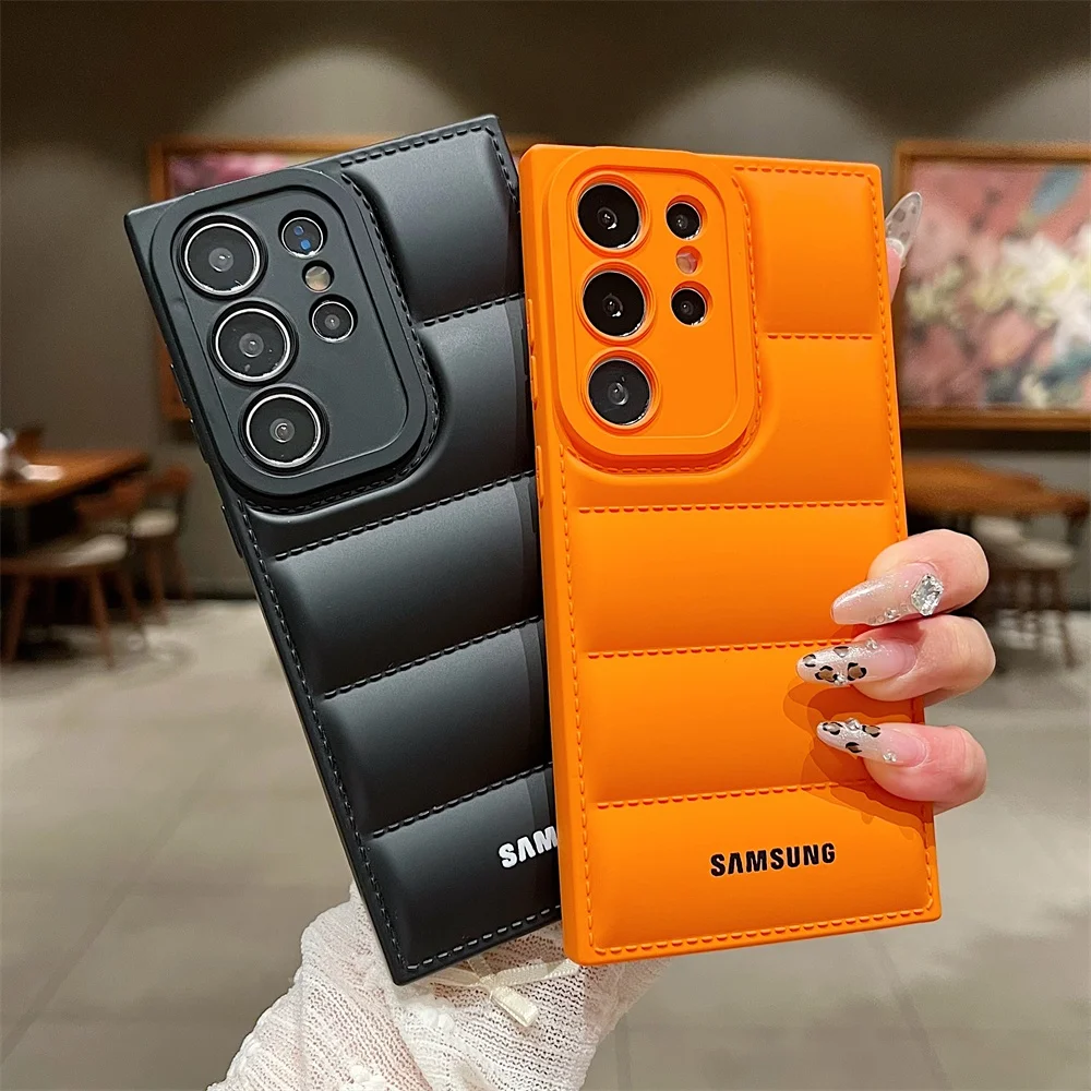 Original Soft Down Jackets Case For Samsung S26 S25 S24 S23 Ultra Plus S24 FE Coque A56 A55 A25 A35 A15 Camera Protection Cover